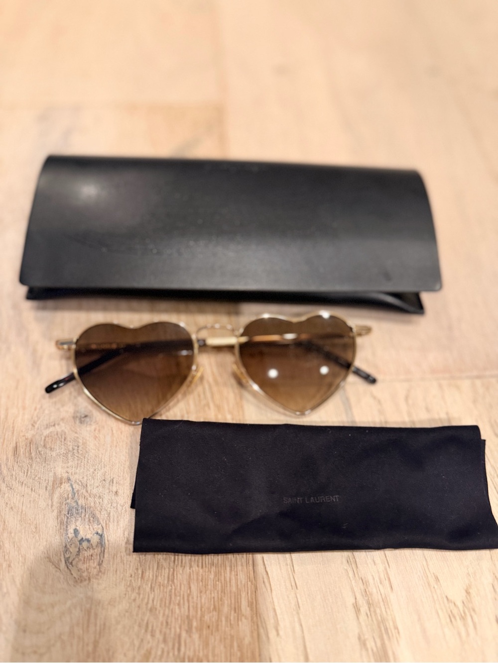 Saint Laurent Authentic Gold Metal Heart Sunglasses with Brown Gradient Lenses